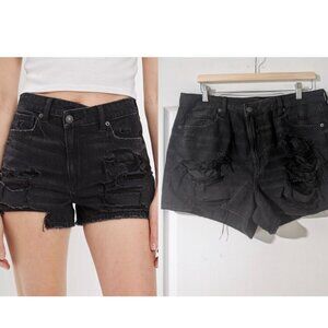NWT AE | Asymmetrical Waist Distressed Denim Mom Short in Black